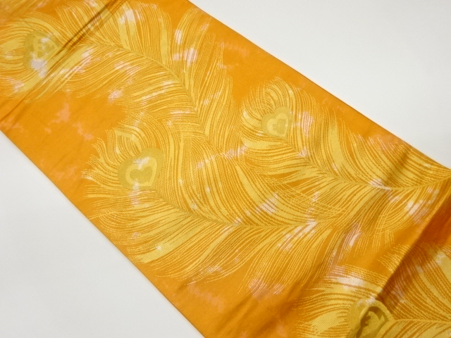 引箔孔雀羽模様織出し袋帯